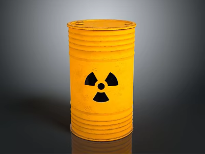 Yellow Radioactive Barrel With Black Radiation Symbol On Dark Background 3d model