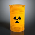 Yellow Radioactive Barrel With Black Radiation Symbol On Dark Background