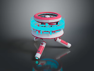 Tripod Legged Device With Red Blue Glowing Rings And Circular Top Structure 3d model