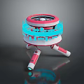 Tripod Legged Device With Red Blue Glowing Rings And Circular Top Structure 3d model