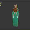 Decorative Green Vase With Textured Surface Red Ornament And Wooden Sticks
