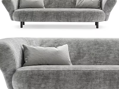 Modern Gray Velvet Two Seater Sofa With Curved Armrests And Pillows 3d model