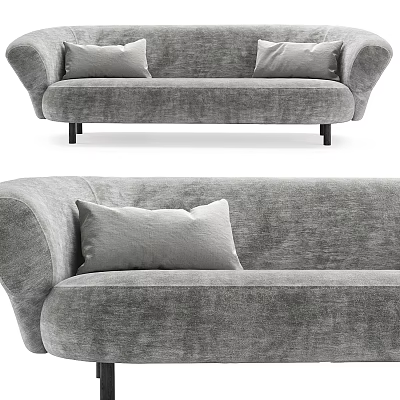 Modern Gray Velvet Two Seater Sofa With Curved Armrests And Pillows 3d model