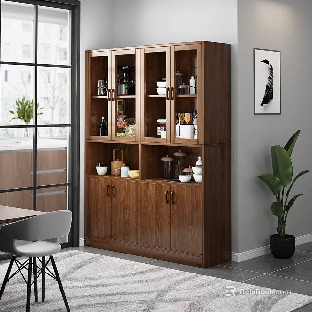 Modern Wooden Bookcase In Living Room Interior With Decorative Items Books And Green Plant 3d model 