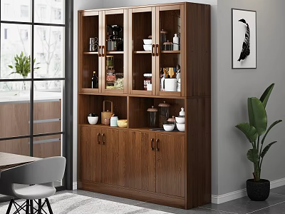 Modern Wooden Bookcase In Living Room Interior With Decorative Items Books And Green Plant 3d model