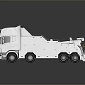 White Tow Truck Featuring Tall Brackets Multiple Wheels Modern Design Gray Background Reflective Surface 3d model