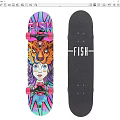 FISH Skateboard in Colorful and Black with Animal Print and Face Graphics