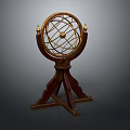Vintage Brass Armillary Sphere With Wooden Tripod Base And Metal Frame
