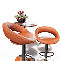 Modern Brown Leather Bar Stools With Metal Frame Marble Base And Side Table 3d model