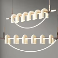 Modern Chandeliers With Curved Frame White Cylindrical Shades And Illuminated Strips