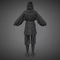 Hooded Dark Colored Robe With Wide Sleeves And Brown Belt Design