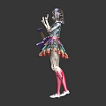 Cat Ear Girl With Purple Electric Guitar Wearing Colorful Dress Pink Stockings And White Shoes
