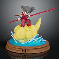 Young Goku Riding Yellow Flying Nimbus With Red Power Pole And Blue Wave Wooden Base