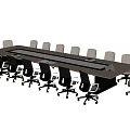 Modern Long Conference Table In Office Meeting Room With Wheeled Office Chairs And Light Top