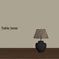 Stylish Table Lamp With Black Base And Patterned Lampshade On Wooden Table Beige Background 3d model