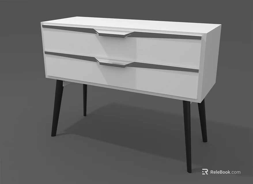 Modern White Entryway Side Cabinet With Two Drawers And Black Legs 3d model 