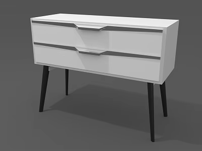 Modern White Entryway Side Cabinet With Two Drawers And Black Legs 3d model