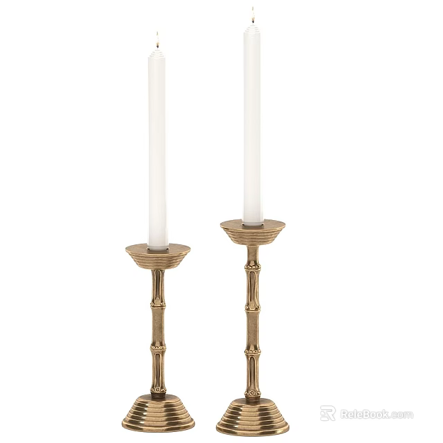 Golden Decorative Candle Holders With White Candles Set Of Two 3d model 
