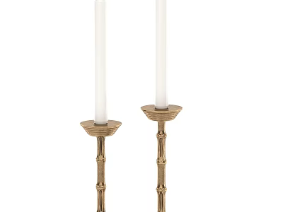 Golden Decorative Candle Holders With White Candles Set Of Two 3d model