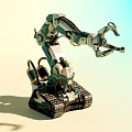 Futuristic Green White Tank 3D Model With Mechanical Arm And Tracks