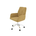 Yellow Velvet Office Chair With High Back Diamond Stitching And Metal Base Wheels