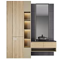 Modern Bathroom Cabinet with Mirror Wooden Storage Shelves and Sink Countertop