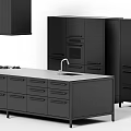 Modern Black Kitchen Cabinets With Island Countertop Sink And Oven Appliances
