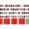 Colorful Household Items Packaging With Various Designs Neatly Arranged On Wall