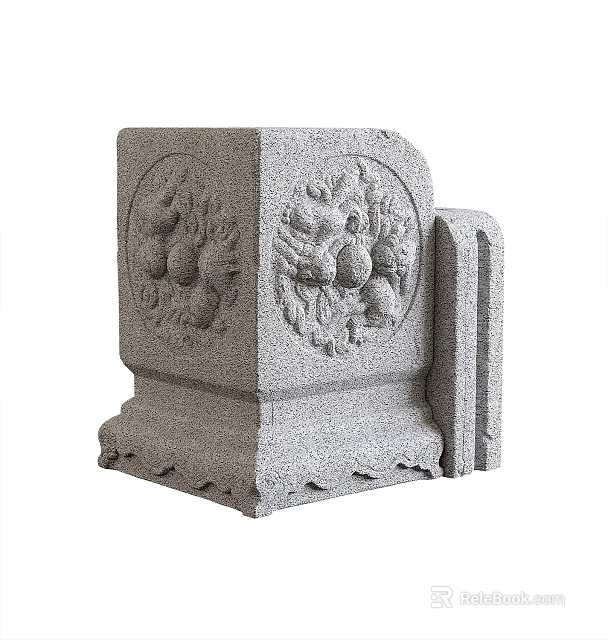 Traditional Intricate Square Stone Sculpture Carving With Dragon Patterns And Decorative Base 3d model 