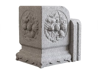 Traditional Intricate Square Stone Sculpture Carving With Dragon Patterns And Decorative Base 3d model