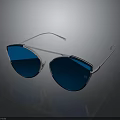 Modern Stylish Sunglasses With Silver Frame Blue And Dark Blue Lenses And Reflection