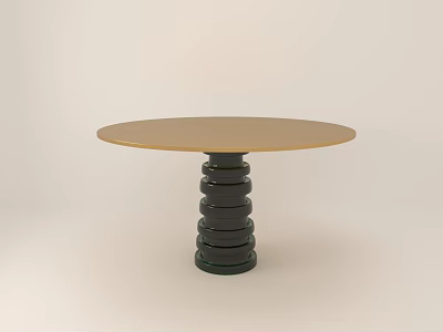 Round Dining Table With Gold Tabletop And Black Spiral Stacked Leg Design 3d model
