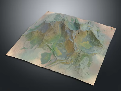 3D Terrain Map Displaying Mountain Ranges and Color Coded Topographic Features 3d model