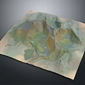 3D Terrain Map Displaying Mountain Ranges and Color Coded Topographic Features 3d model