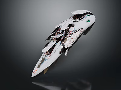 White Streamlined Futuristic Concept Vehicle With Fragmented Structure And Green Accents 3d model
