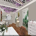 Stylish Bright Beauty Nail Salon Interior With Romantic Cherry Blossom Ceiling Decor And Cozy Workstations
