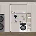 Cream wind balcony washing machine cabinet SU model 3d model