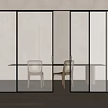 Glass Sliding Doors In Modern Dining Area With Wooden Table And Chairs
