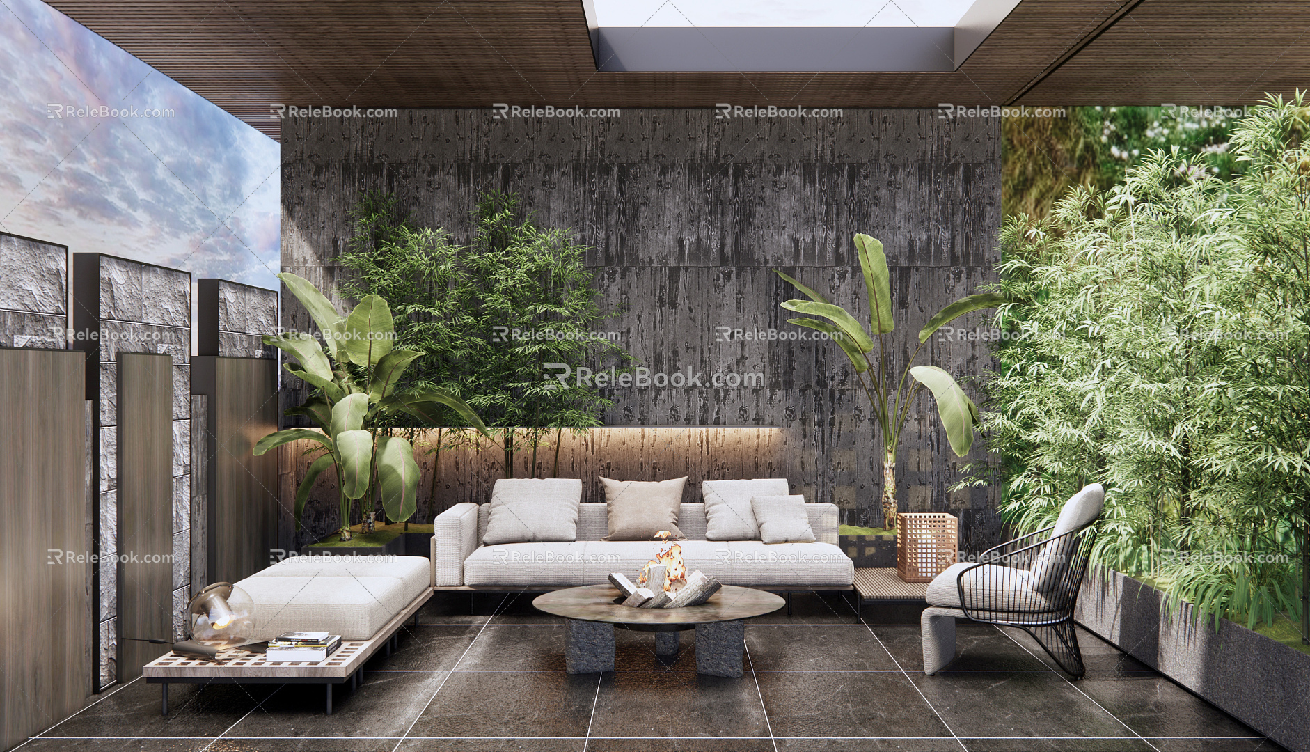 Modern Balcony Outdoor Sofa Balcony Garden Roof Garden Leisure Terrace Garden Plant Landscape Bamboo Plantain Tree 3d model