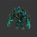 Fierce Blue Green Monster Character With Spiked Spines And Muscular Clawed Hands
