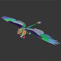 Colorful Eagle With Spread Wings Vibrant Green Blue Pink Yellow Feathers On Dark Background
