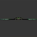 Green Glowing Double Scythe Weapon With Flame Shaped Edges And Central Emblem