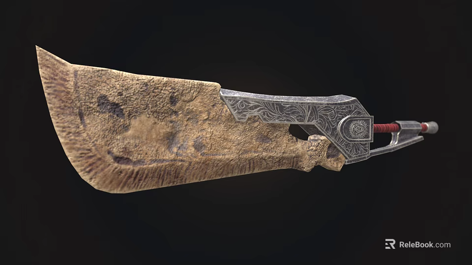 Ancient Decorative Weapon With Weathered Blade And Intricate Carved Handle 3d model 