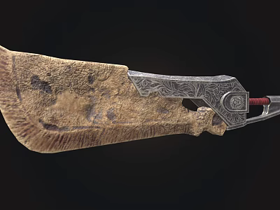 Ancient Decorative Weapon With Weathered Blade And Intricate Carved Handle 3d model