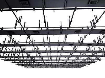 Modern Industrial Metal Grid Ceiling Structure With Suspended Framework And Vent Panels 3d model