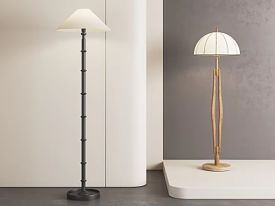 Minimalist Modern Floor Lamps Metal And Wooden Design With White Shade Interior Decor 3d model