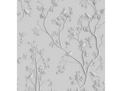 Ornate White Embossed Decorative Panel With Branches Flowers And Birds Design 3d model