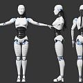 Female Robot Character Design With Three Views White Body And Blue Joints