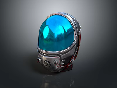 Shiny Metallic Astronaut Helmet With Blue Reflective Visor And Futuristic Design 3d model