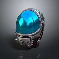 Shiny Metallic Astronaut Helmet With Blue Reflective Visor And Futuristic Design